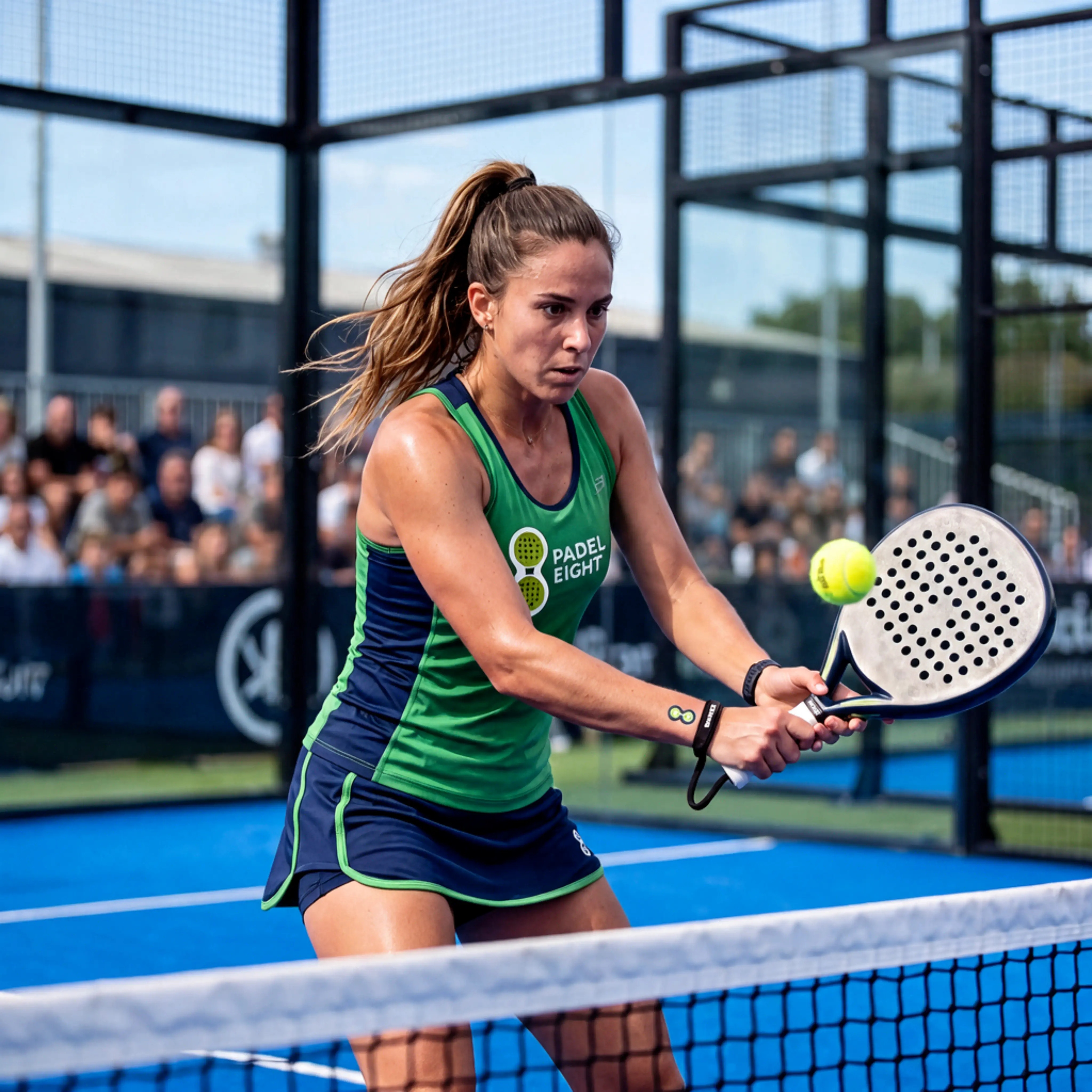 Female padel player competing on court
